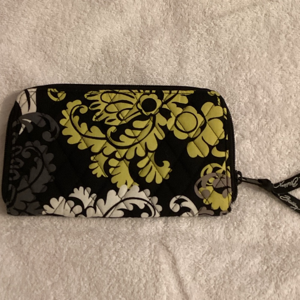 Vera Bradley Black and Lime Floral Wallet